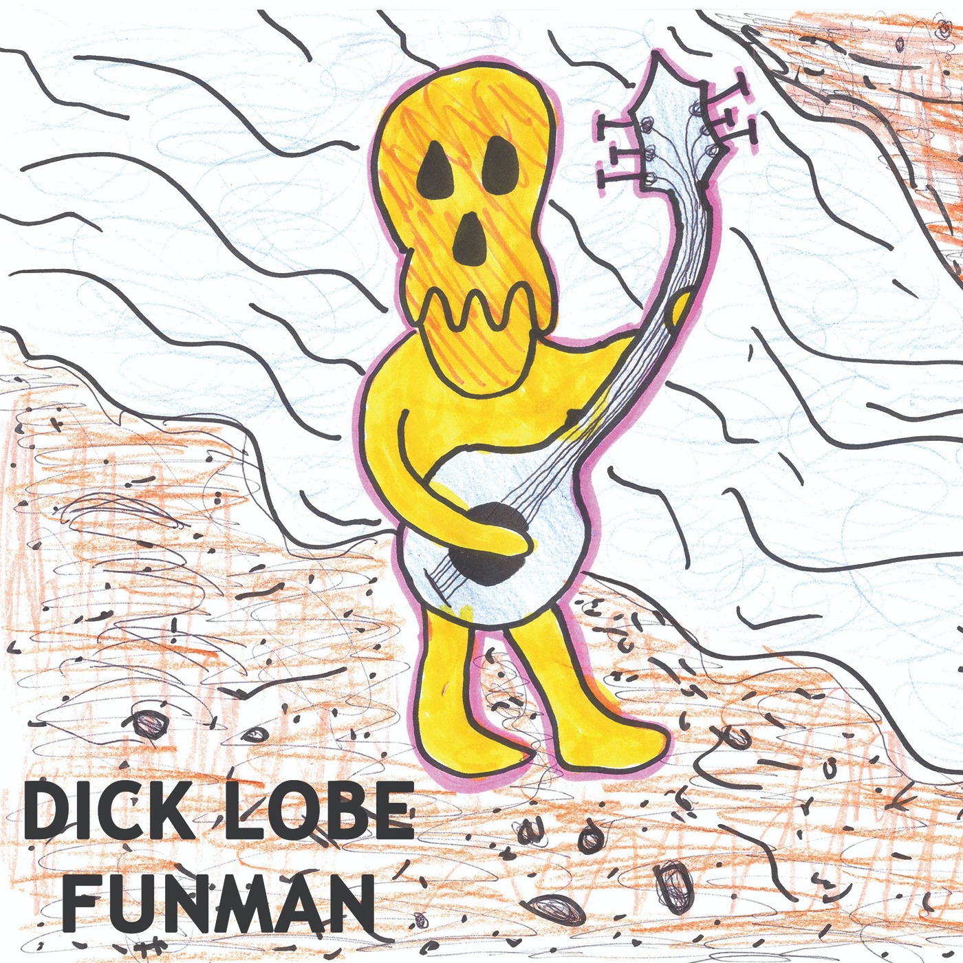 Funman album cover by Dick Lobe, featuring a yellow illustrated figure playing guitar.